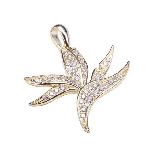 Sterling Silver Yellow Gold Plated Pave Cubic Zirconia Bird of Paradise Pendant(Chain Sold Separately)