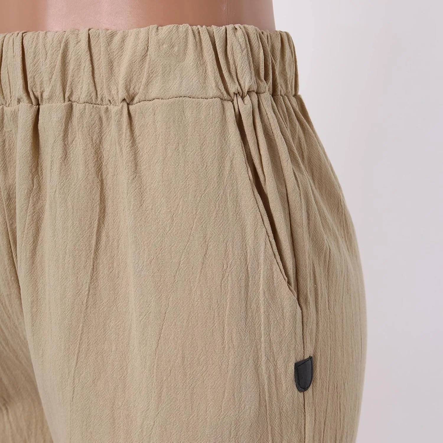 Striped Linen Pants Women Vintage Striped Print High Elastic Waist Wide Leg Capri Beach Palazzo Pants with Pockets