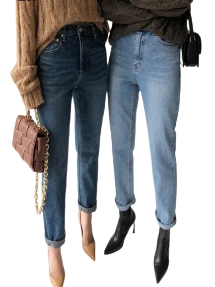 Stylish Streetwear Vintage Women's Denim Blue Jeans - Autumn Winter High Waist Loose Trousers - Straight Leg Jeans Pants