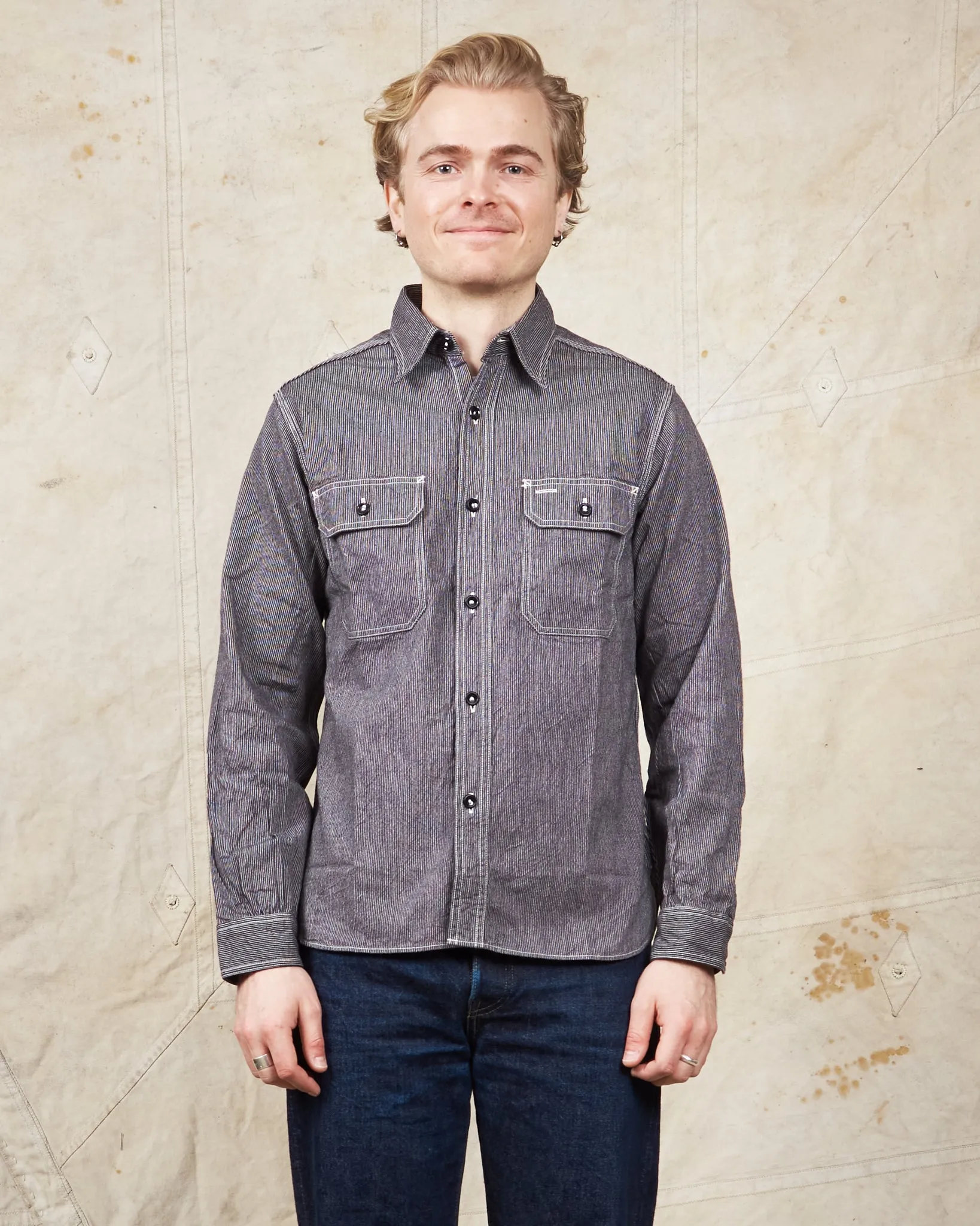 Sugar Cane & Co. Black Striped Work Shirt