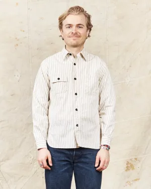 Sugar Cane & Co Fiction Romance 8.5oz. White Wabash Stripe Work Shirt SC27076