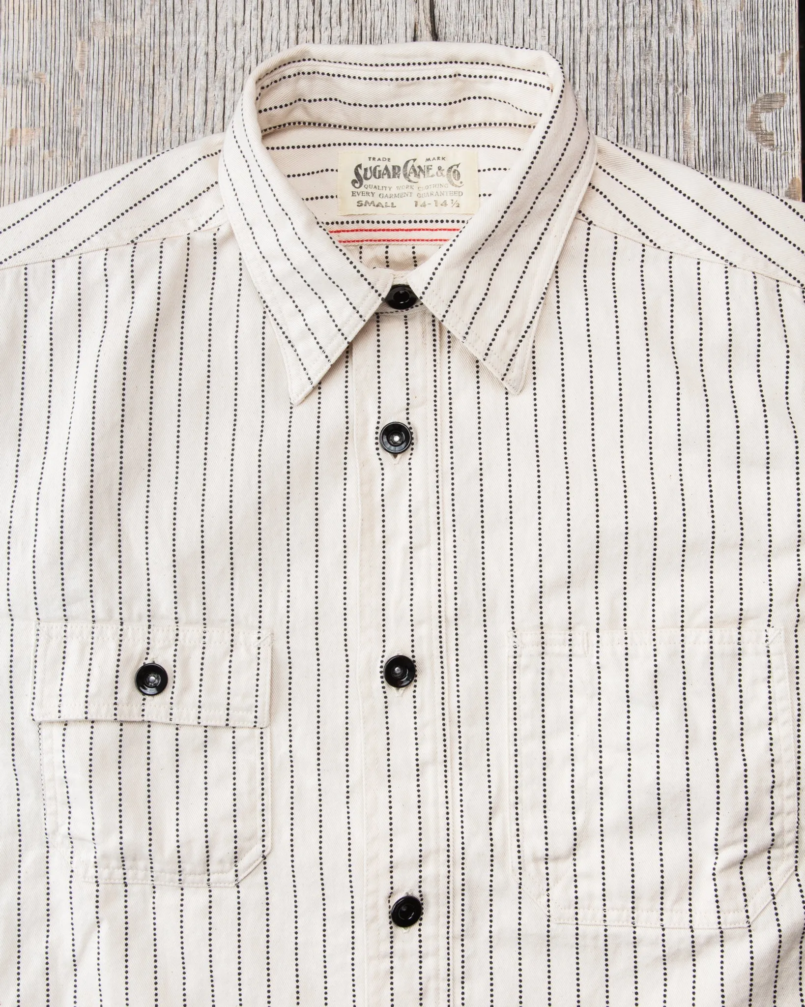 Sugar Cane & Co Fiction Romance 8.5oz. White Wabash Stripe Work Shirt SC27076