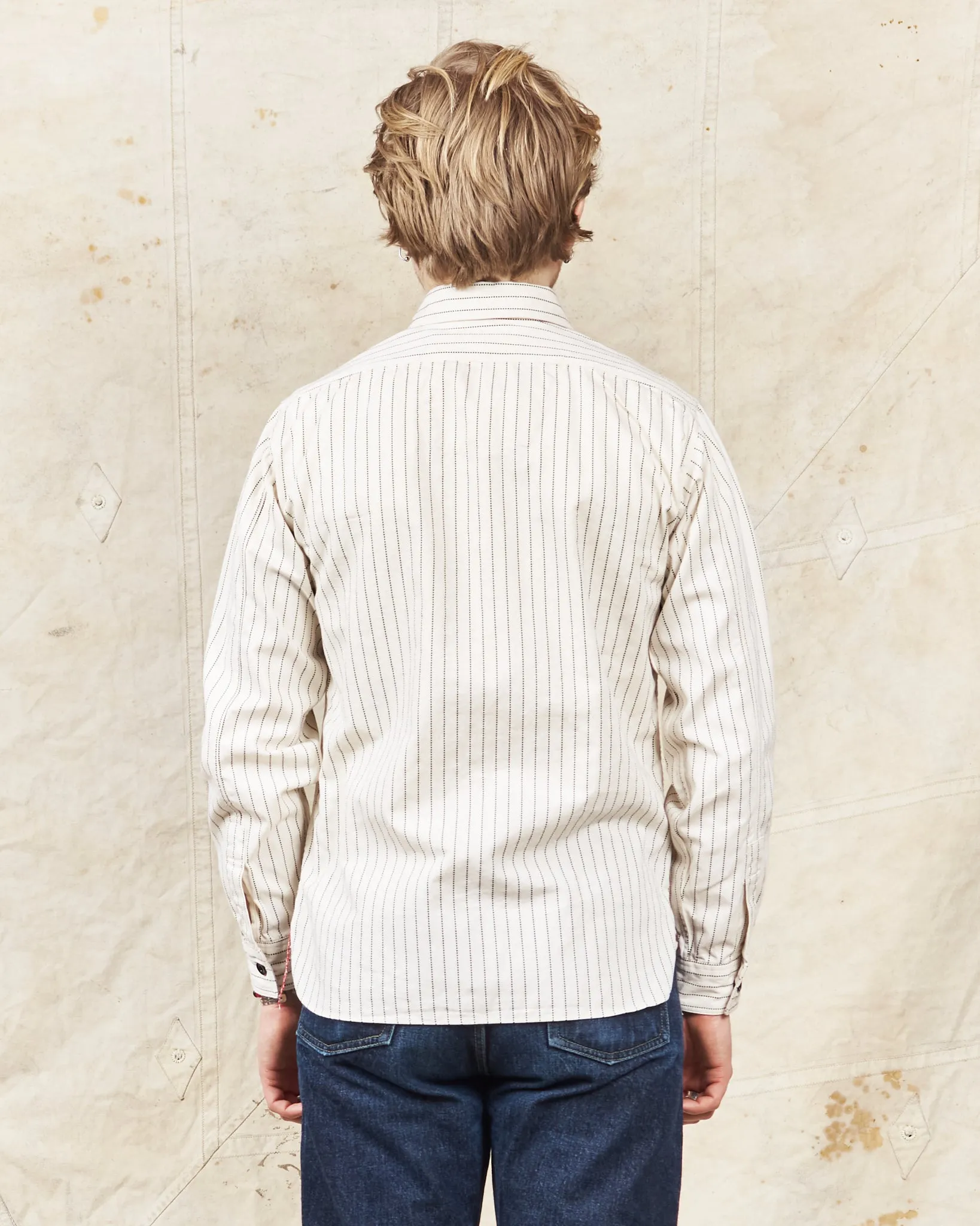 Sugar Cane & Co Fiction Romance 8.5oz. White Wabash Stripe Work Shirt SC27076
