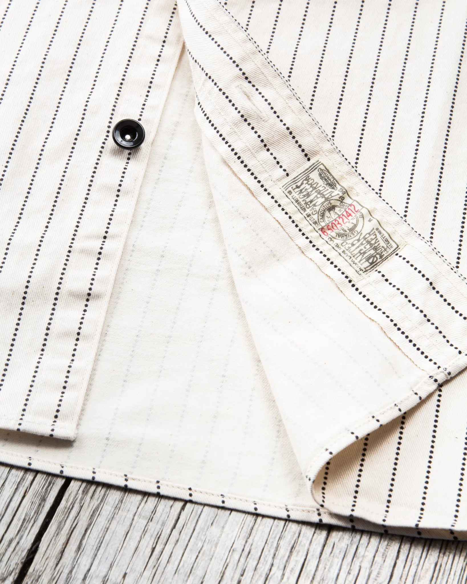 Sugar Cane & Co Fiction Romance 8.5oz. White Wabash Stripe Work Shirt SC27076