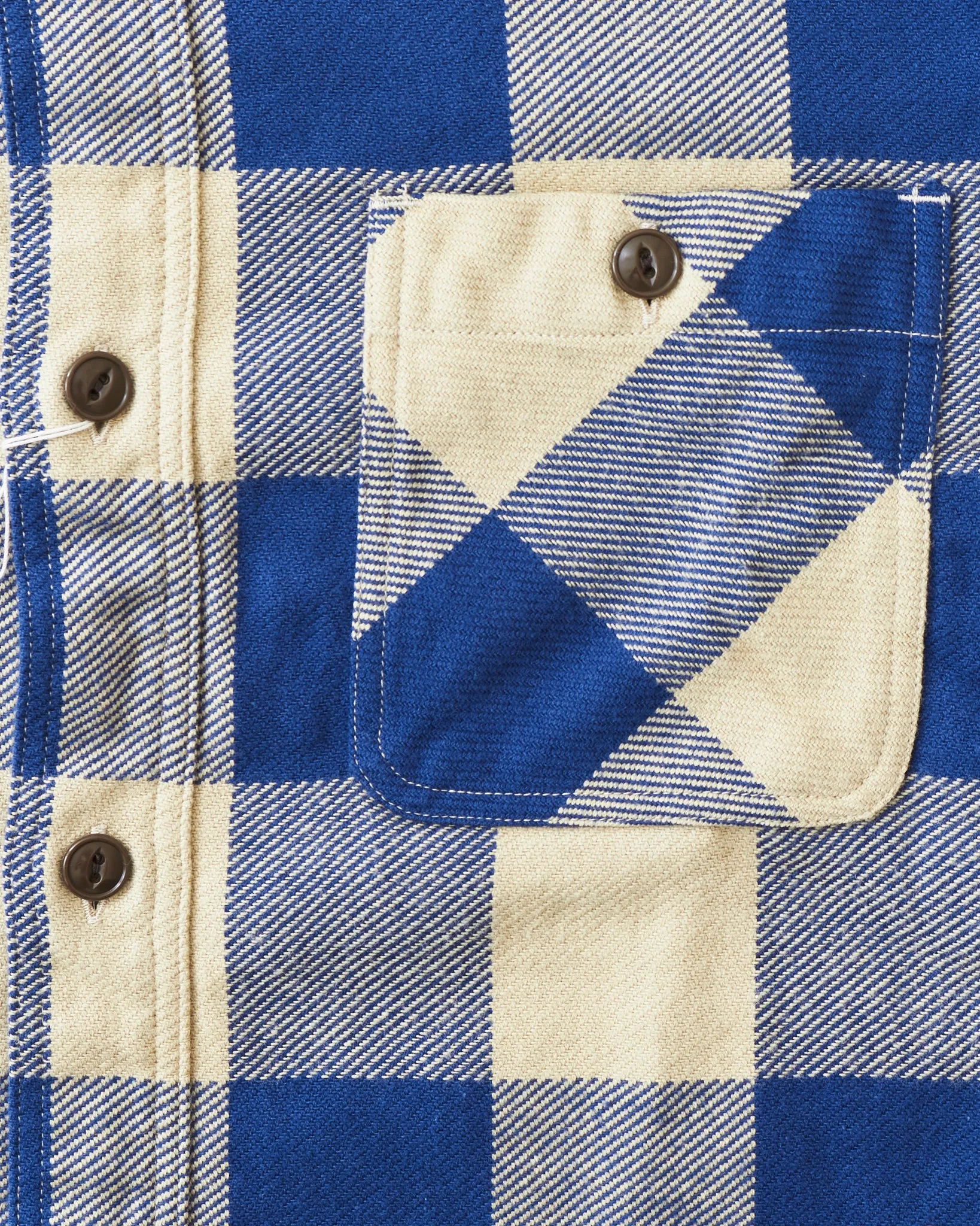 Sugar Cane & Co Twill Check Work Shirt Beige/Navy SC29147