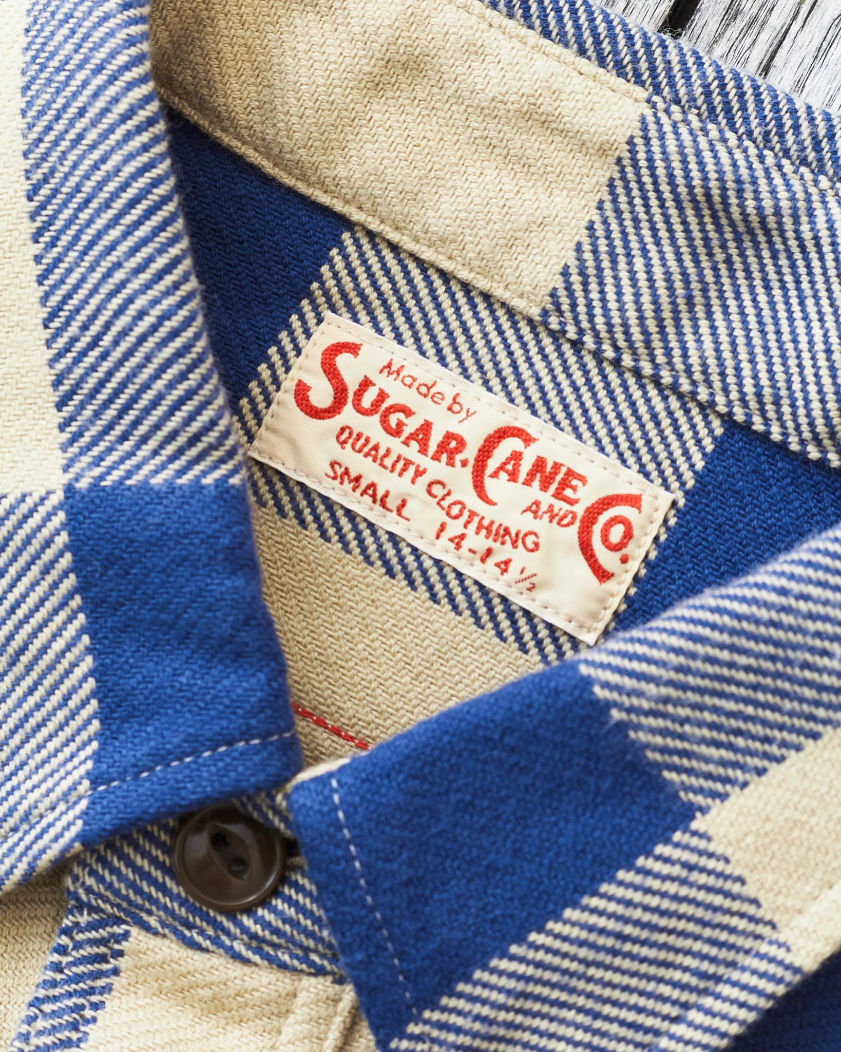 Sugar Cane & Co Twill Check Work Shirt Beige/Navy SC29147