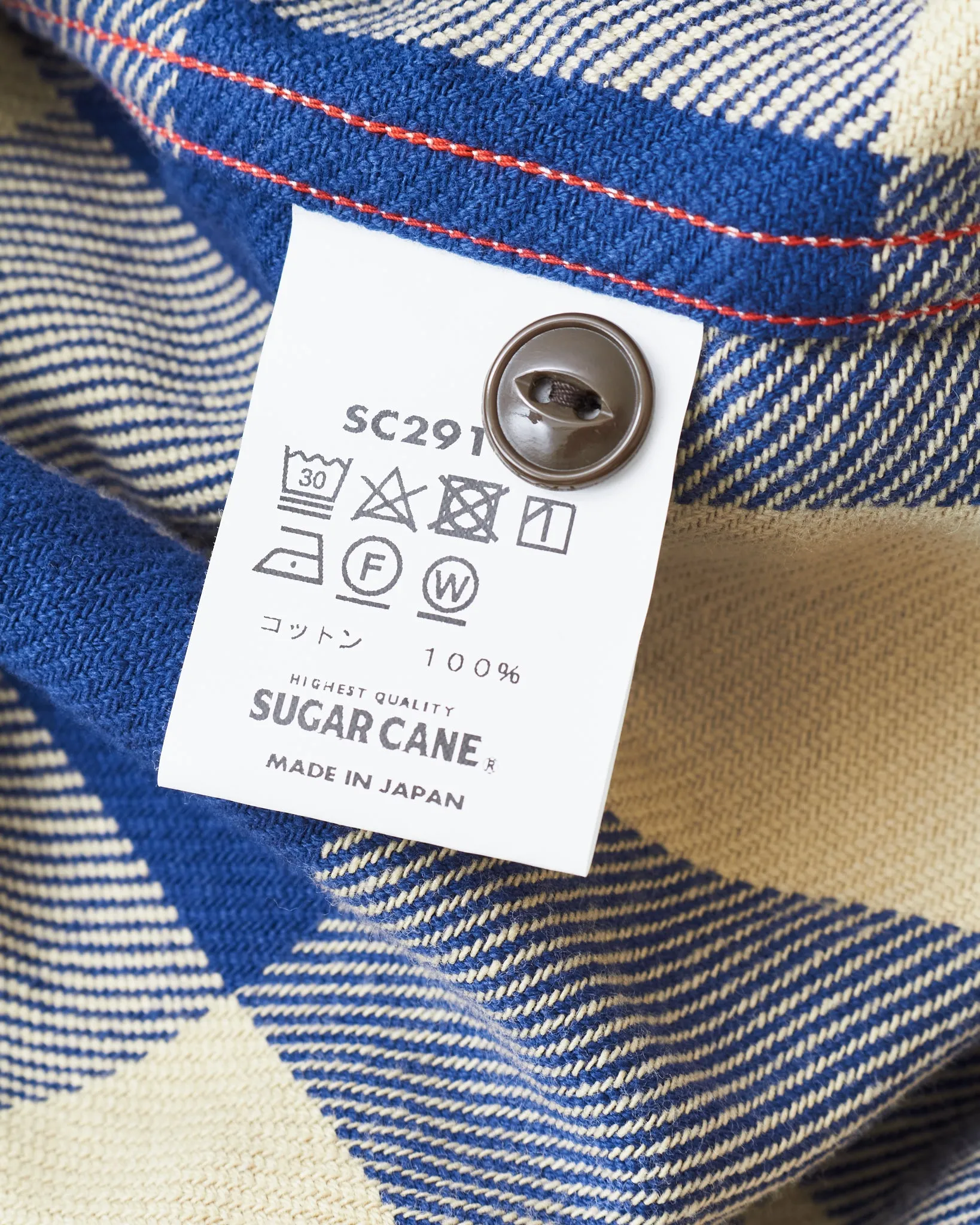 Sugar Cane & Co Twill Check Work Shirt Beige/Navy SC29147