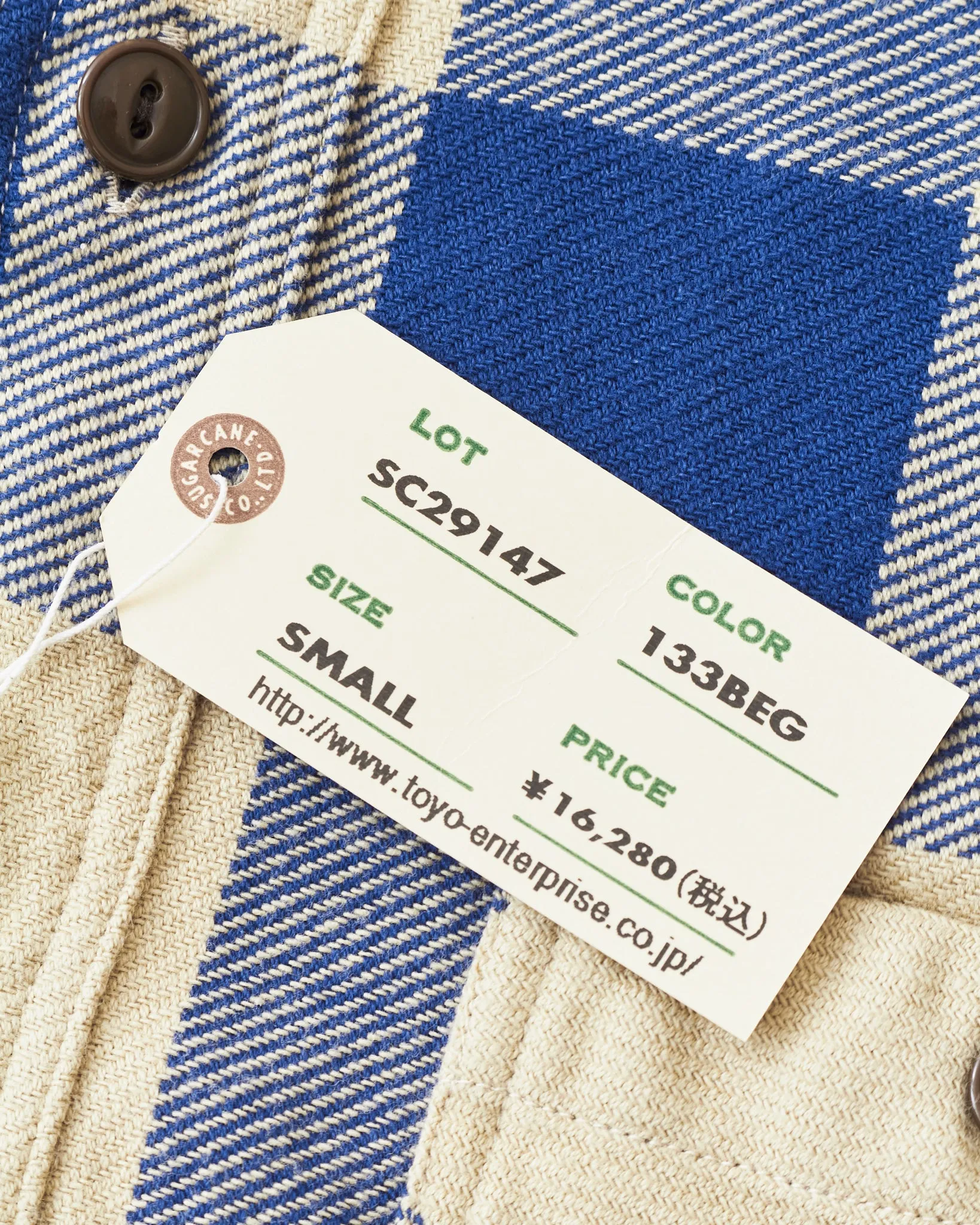Sugar Cane & Co Twill Check Work Shirt Beige/Navy SC29147