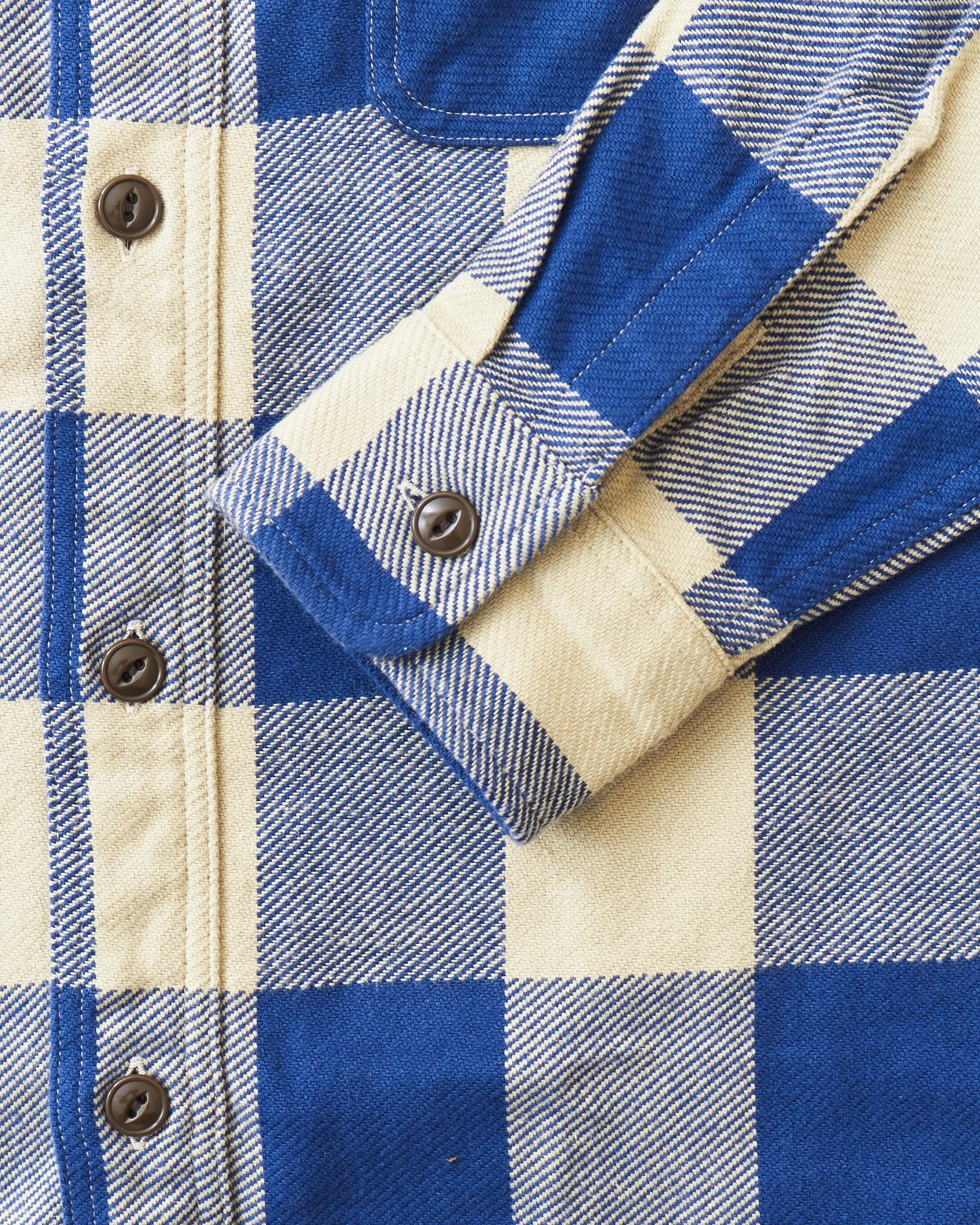 Sugar Cane & Co Twill Check Work Shirt Beige/Navy SC29147