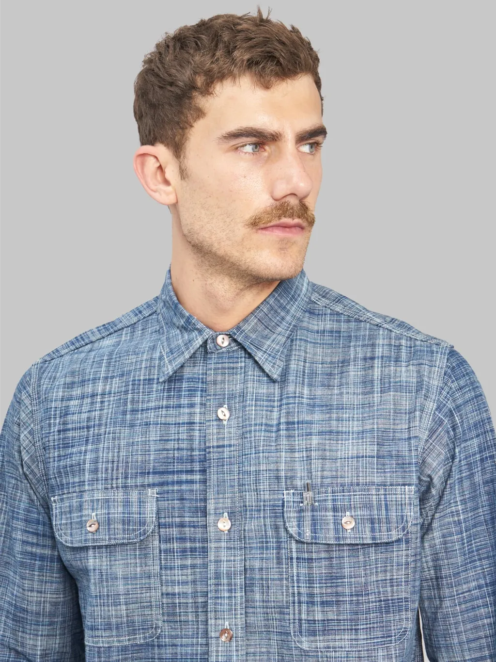 Sugar Cane Fiction Romance 6.9oz Indigo Kasuri Work Shirt