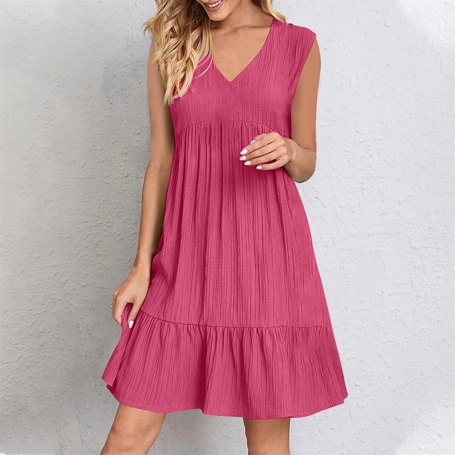 Summer Dresses for Women Sleeveless V Neck Fashion Casual Flowy Boho Casual Shift Dress A Line Knee