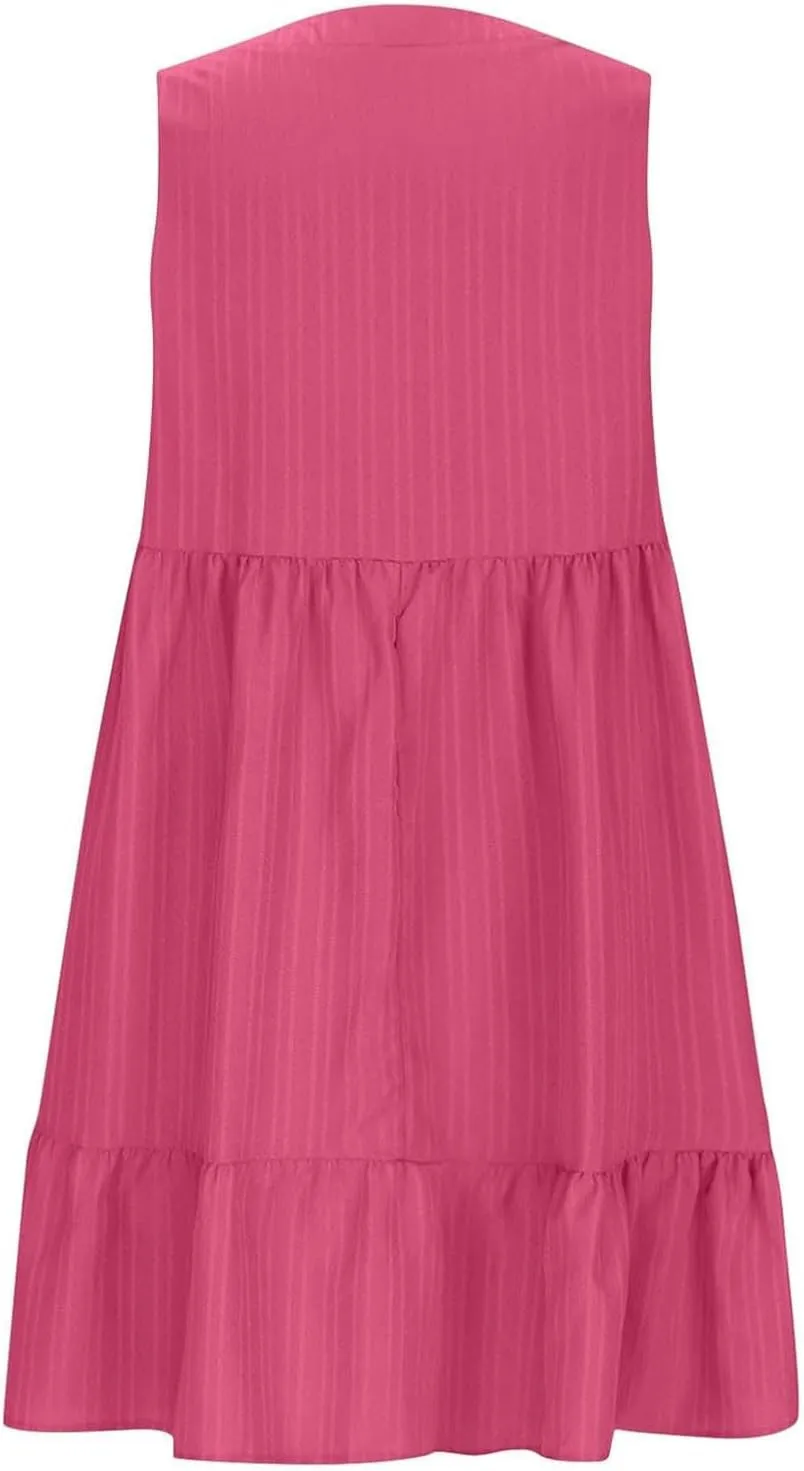 Summer Dresses for Women Sleeveless V Neck Fashion Casual Flowy Boho Casual Shift Dress A Line Knee