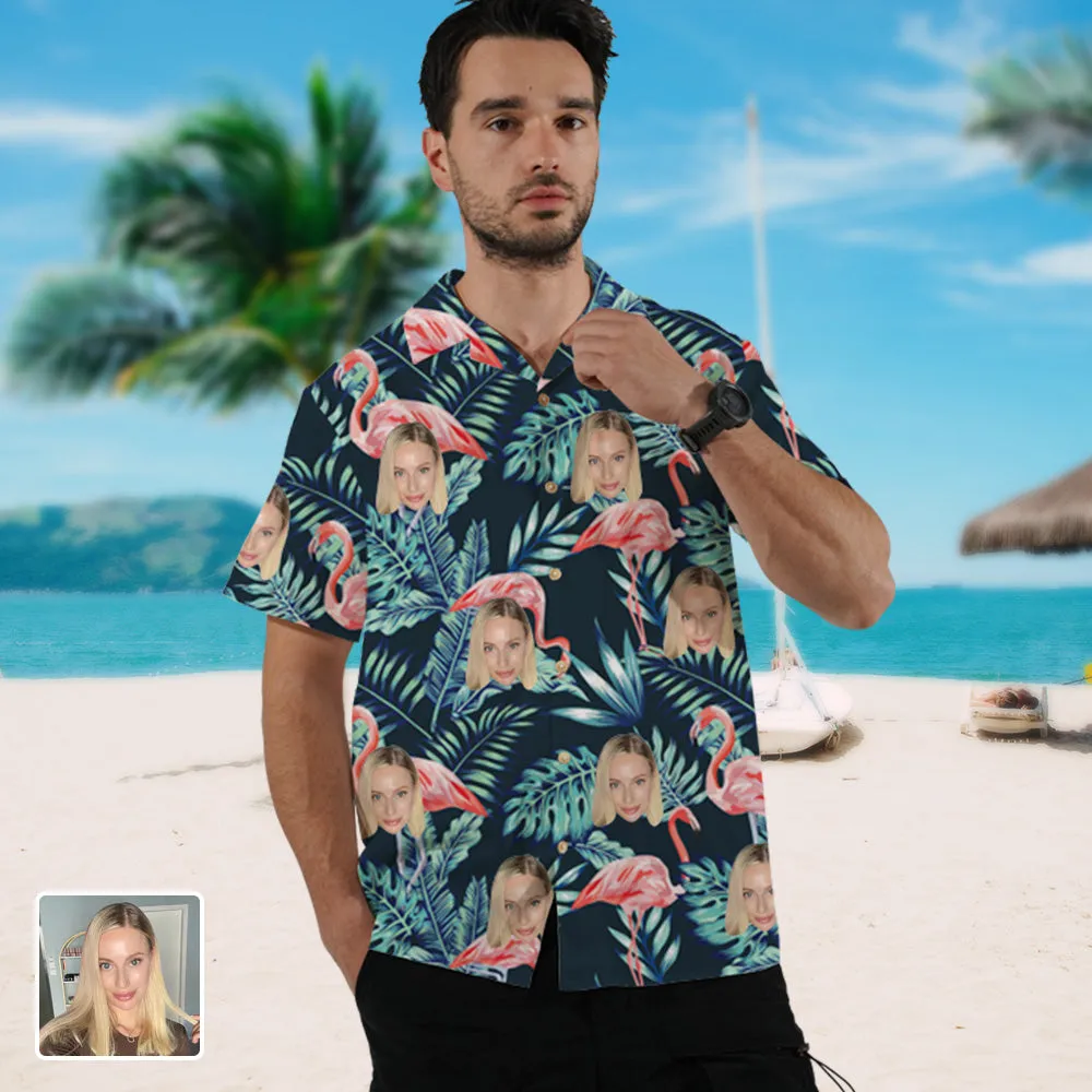 Summer Hawaiian Shirt Green With Flamingos - Special Price