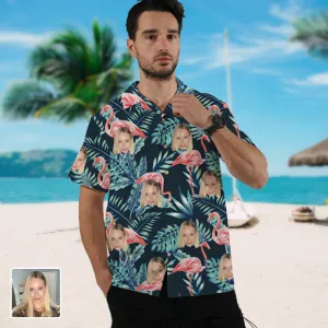 Summer Hawaiian Shirt Green With Flamingos - Special Price