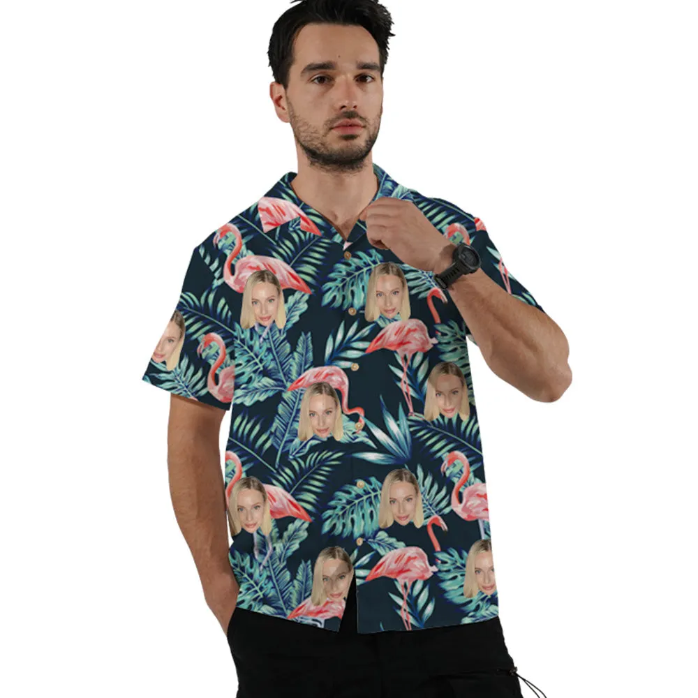 Summer Hawaiian Shirt Green With Flamingos - Special Price