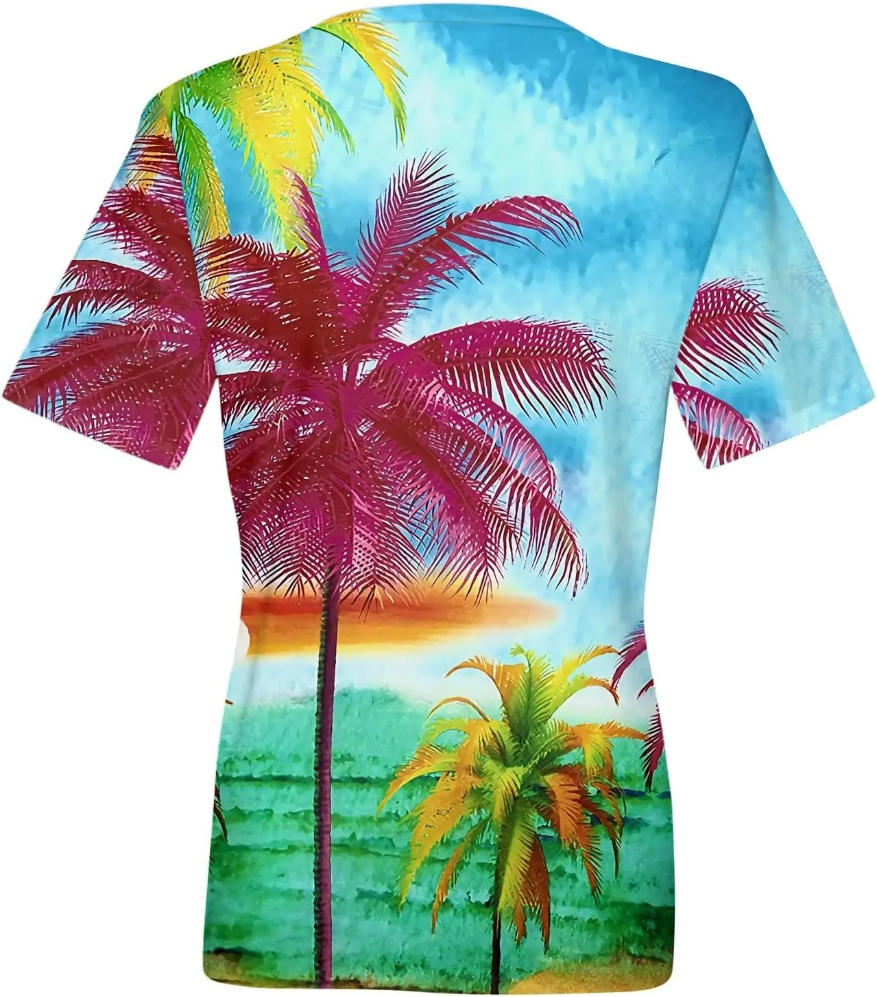Summer Tops for Women 2024 Short Sleeve Tropical Print V Neck Hawaiian Shirt Holiday Novelty Partys Oversized Tshirts
