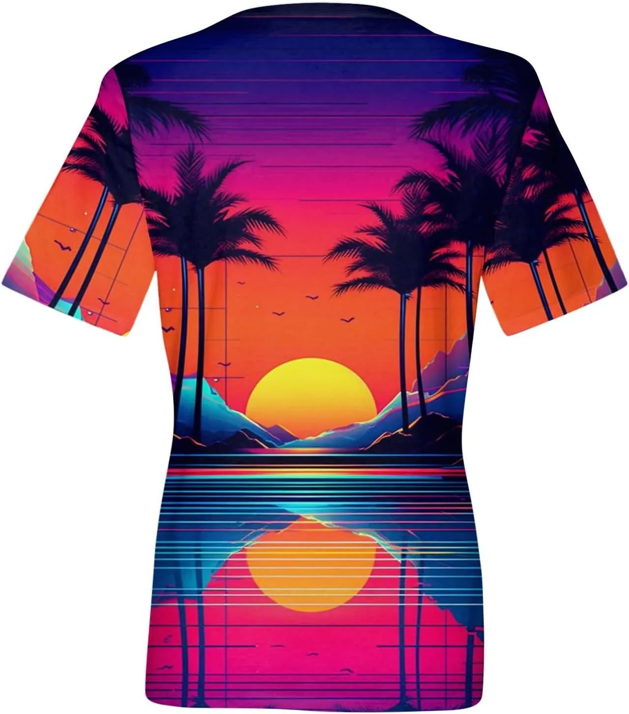 Summer Tops for Women 2024 Short Sleeve Tropical Print V Neck Hawaiian Shirt Holiday Novelty Partys Oversized Tshirts