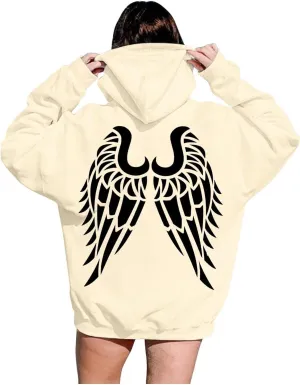 Sweatshirts for Women Graphic Hoodies Angel Wing Graphic Sweatshirt Hooded Fall Long Sleeve Casual Loose Pullover Tops