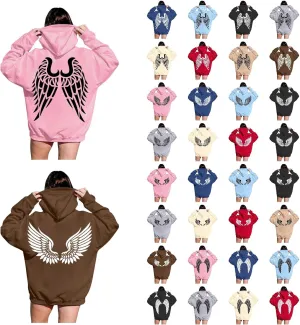 Sweatshirts for Women Graphic Hoodies Angel Wing Graphic Sweatshirt Hooded Fall Long Sleeve Casual Loose Pullover Tops
