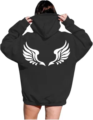 Sweatshirts for Women Graphic Hoodies Angel Wing Graphic Sweatshirt Hooded Fall Long Sleeve Casual Loose Pullover Tops