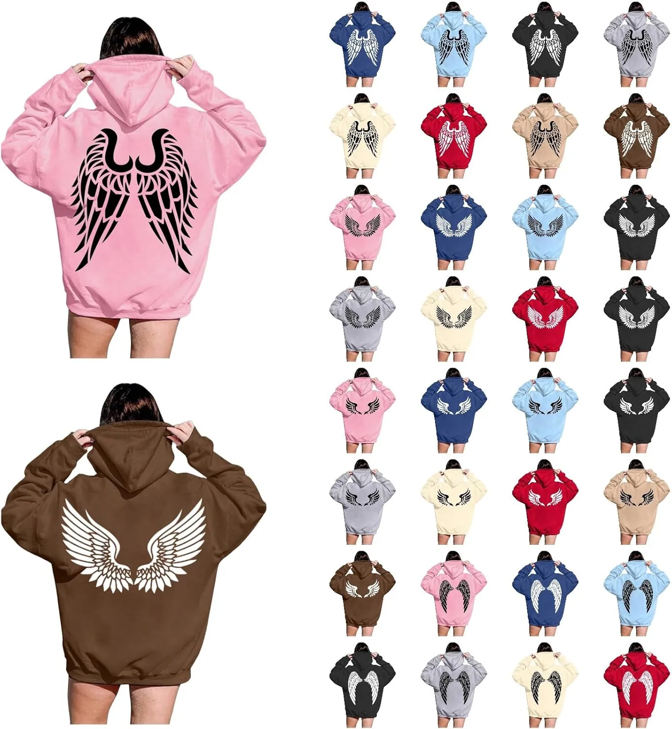 Sweatshirts for Women Graphic Hoodies Angel Wing Graphic Sweatshirt Hooded Fall Long Sleeve Casual Loose Pullover Tops