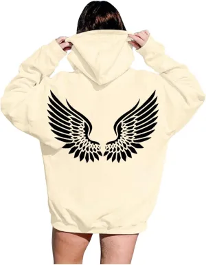 Sweatshirts for Women Graphic Hoodies Angel Wing Graphic Sweatshirt Hooded Fall Long Sleeve Casual Loose Pullover Tops
