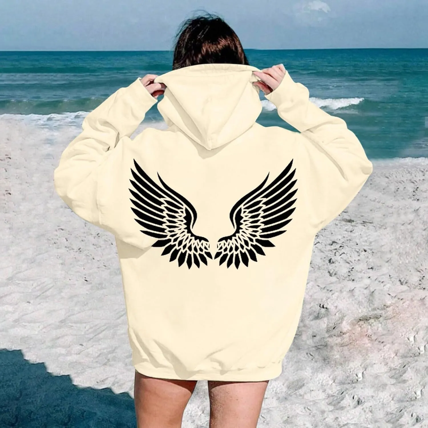 Sweatshirts for Women Graphic Hoodies Angel Wing Graphic Sweatshirt Hooded Fall Long Sleeve Casual Loose Pullover Tops