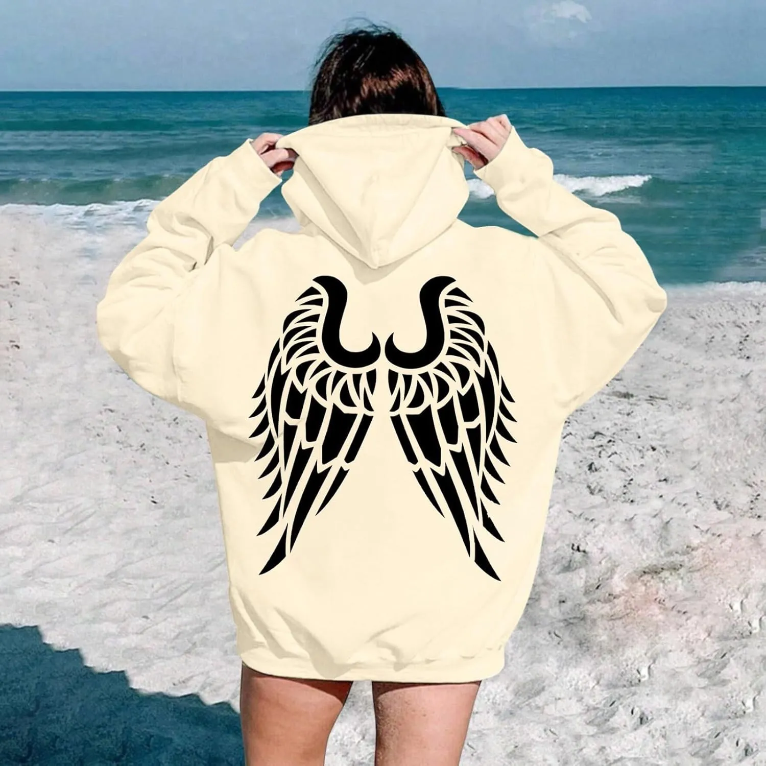 Sweatshirts for Women Graphic Hoodies Angel Wing Graphic Sweatshirt Hooded Fall Long Sleeve Casual Loose Pullover Tops