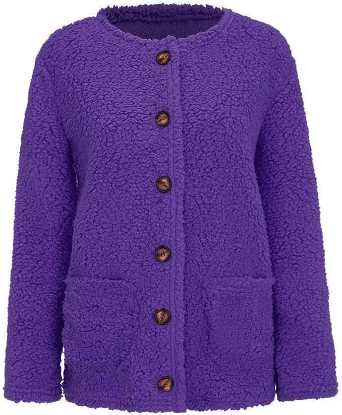 TARIENDY Plus Size Jackets for Women Sherpa Fleece Lined Coats Trendy Workout Casual Outerwear Long Sleeve Button Cardigan