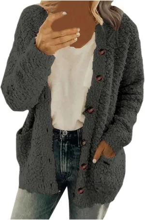 TARIENDY Plus Size Jackets for Women Sherpa Fleece Lined Coats Trendy Workout Casual Outerwear Long Sleeve Button Cardigan