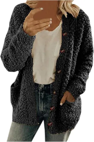 TARIENDY Plus Size Jackets for Women Sherpa Fleece Lined Coats Trendy Workout Casual Outerwear Long Sleeve Button Cardigan