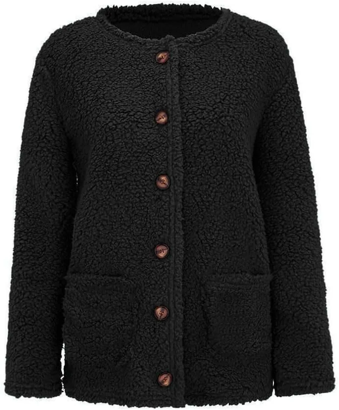 TARIENDY Plus Size Jackets for Women Sherpa Fleece Lined Coats Trendy Workout Casual Outerwear Long Sleeve Button Cardigan