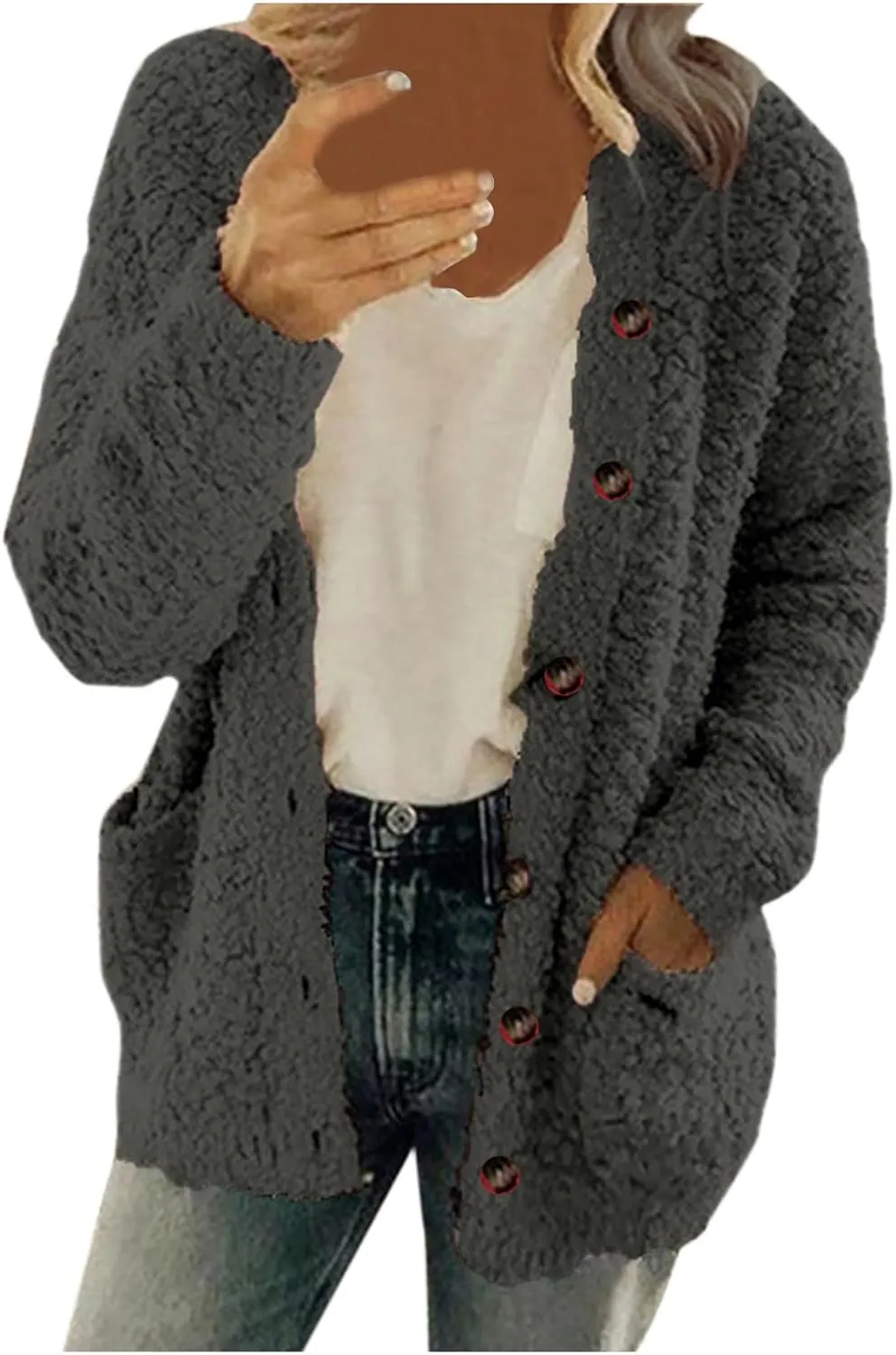 TARIENDY Plus Size Jackets for Women Sherpa Fleece Lined Coats Trendy Workout Casual Outerwear Long Sleeve Button Cardigan