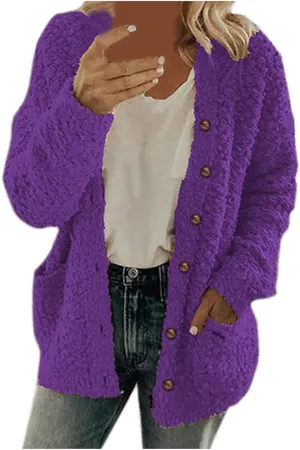 TARIENDY Plus Size Jackets for Women Sherpa Fleece Lined Coats Trendy Workout Casual Outerwear Long Sleeve Button Cardigan