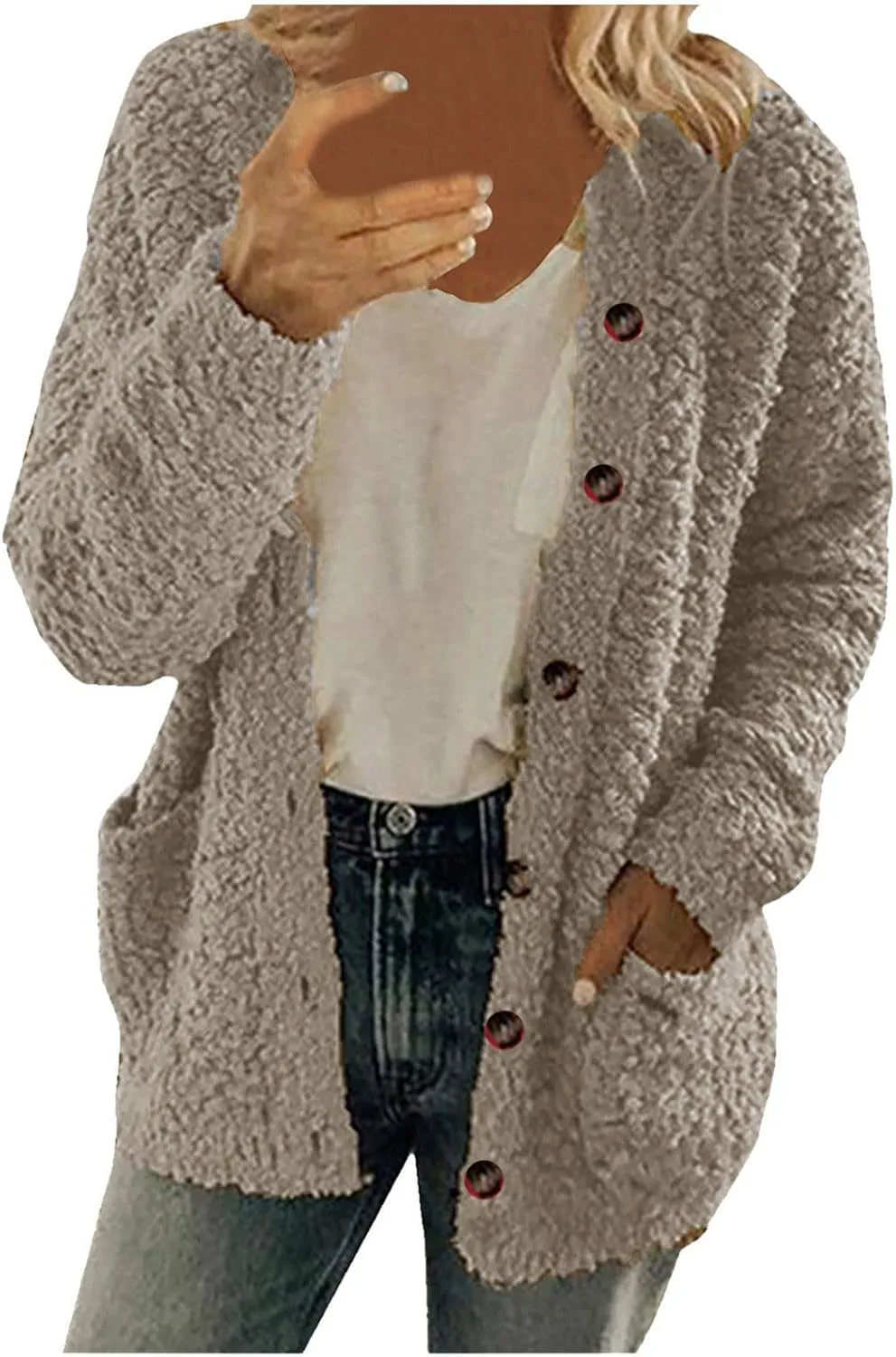 TARIENDY Plus Size Jackets for Women Sherpa Fleece Lined Coats Trendy Workout Casual Outerwear Long Sleeve Button Cardigan