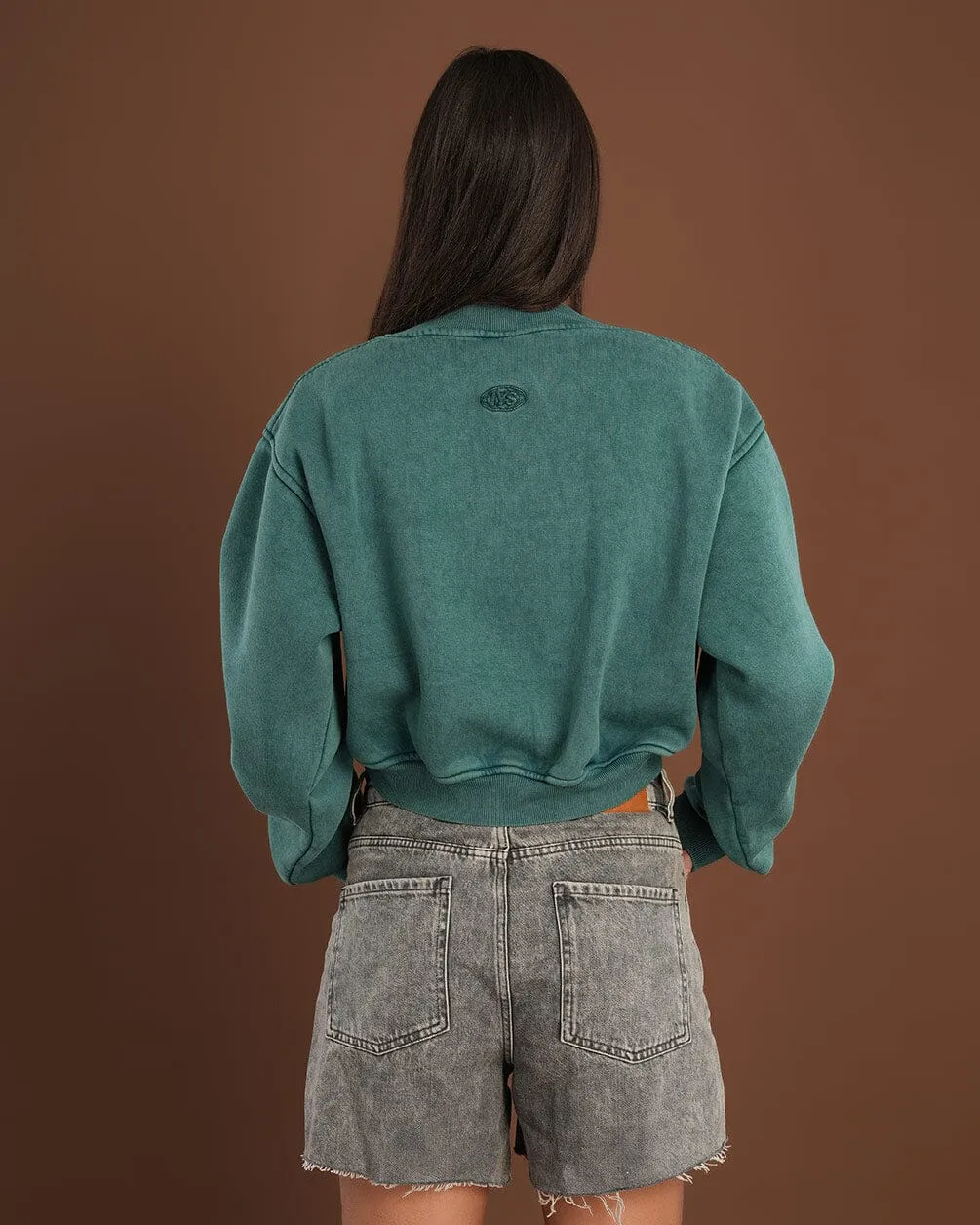 Teal Cropped V-Neck Sweatshirt