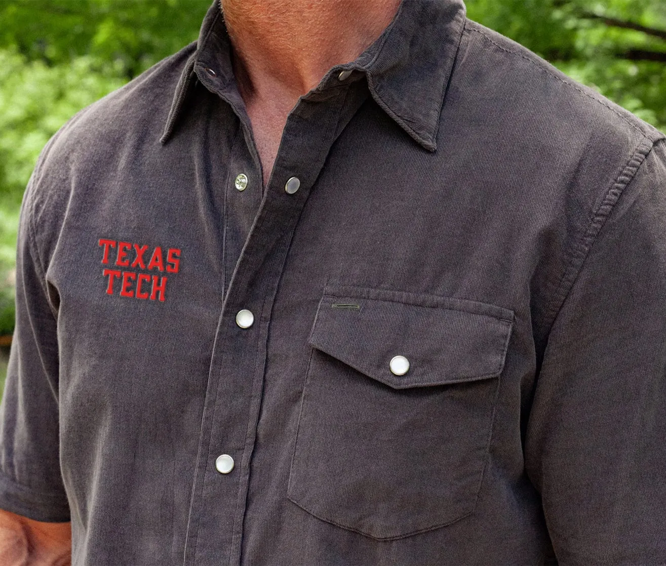 Texas Tech - Short Sleeve Corduroy Pearl Snap - Texas Tech Stack - Gray