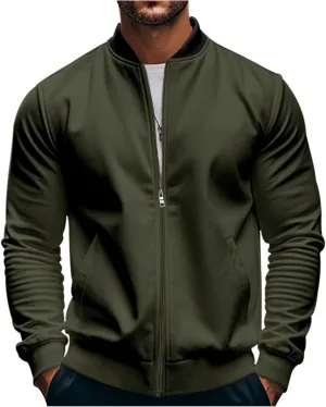 Thatrich Lightweight Bomber Flight Jacket for Men Stand Collar Zip Up Jacket Slim Fit Windbreaker Cozy Fall Casual Outerwear