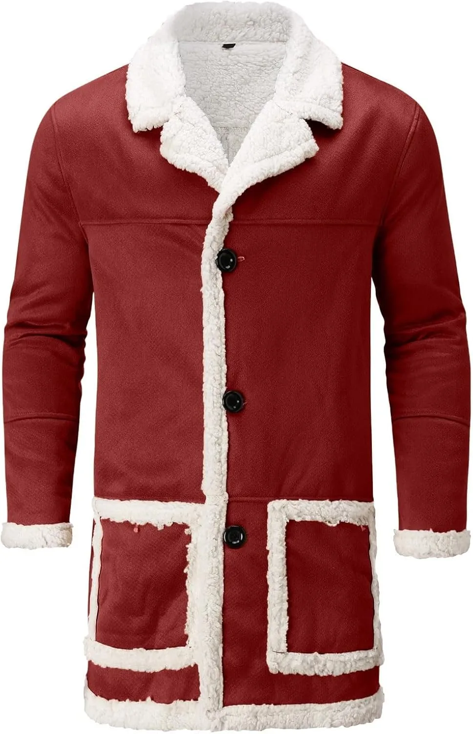 Thatrich Long Faux Fur Coat Men Sherpa Fleece Lined Jacket Warm Winter Coats Long Sleeve Shacket Jacket Cardigan Coat Outwear