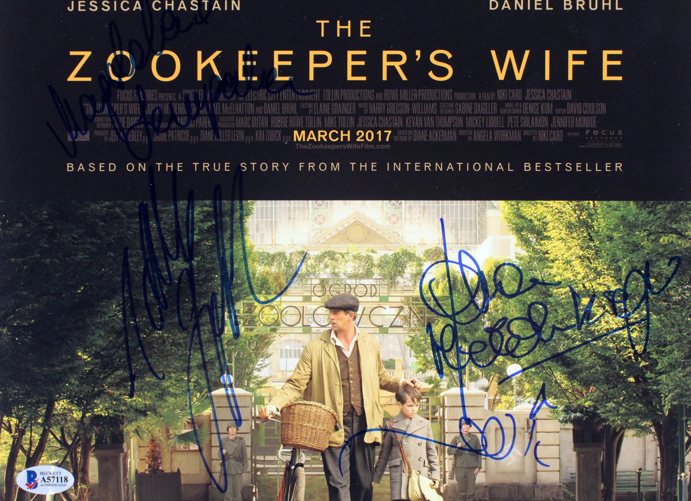 The Zookeeper's Wife (11) Jessica Chastain  10 Signed 12x18 Photo BAS #A57118