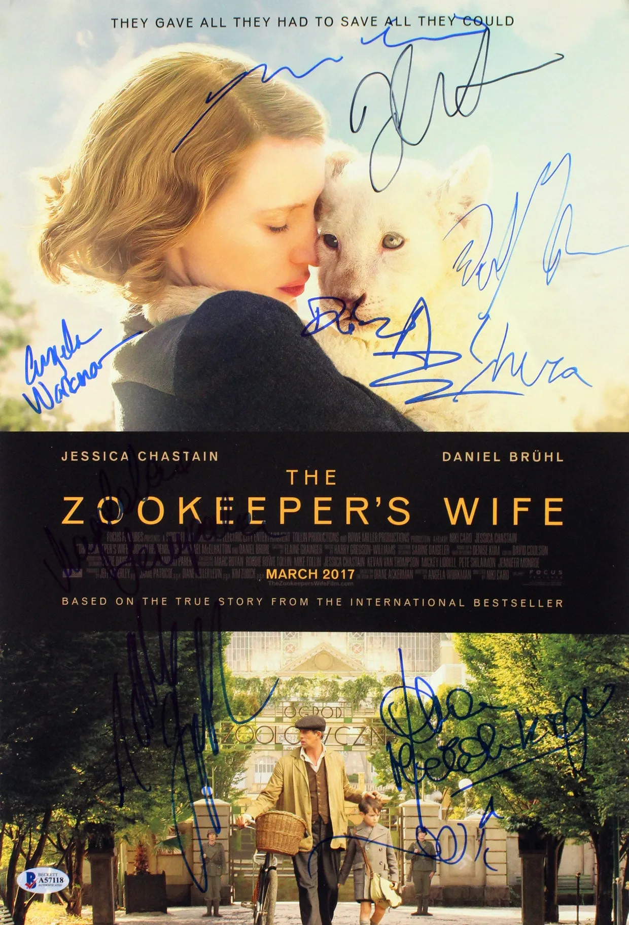 The Zookeeper's Wife (11) Jessica Chastain  10 Signed 12x18 Photo BAS #A57118