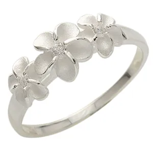 Three Plumeria 6-8-6mm Clear CZ Ring