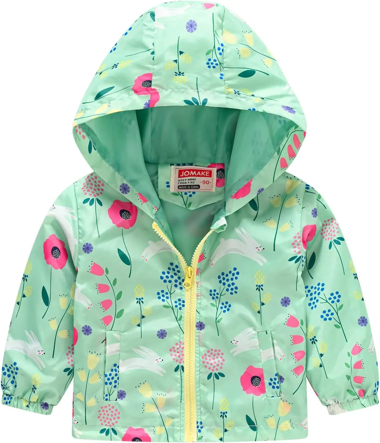 Toddler Boys Girls Floral Print Zip Jacket Hooded Trench Lightweight Kids Rain Coats Windbreaker Casual Outerwear