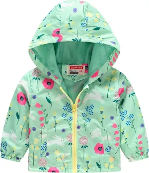 Toddler Boys Girls Floral Print Zip Jacket Hooded Trench Lightweight Kids Rain Coats Windbreaker Casual Outerwear