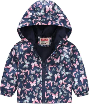 Toddler Boys Girls Floral Print Zip Jacket Hooded Trench Lightweight Kids Rain Coats Windbreaker Casual Outerwear