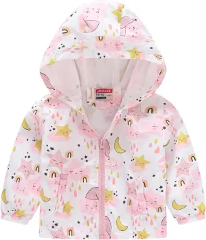 Toddler Boys Girls Floral Print Zip Jacket Hooded Trench Lightweight Kids Rain Coats Windbreaker Casual Outerwear