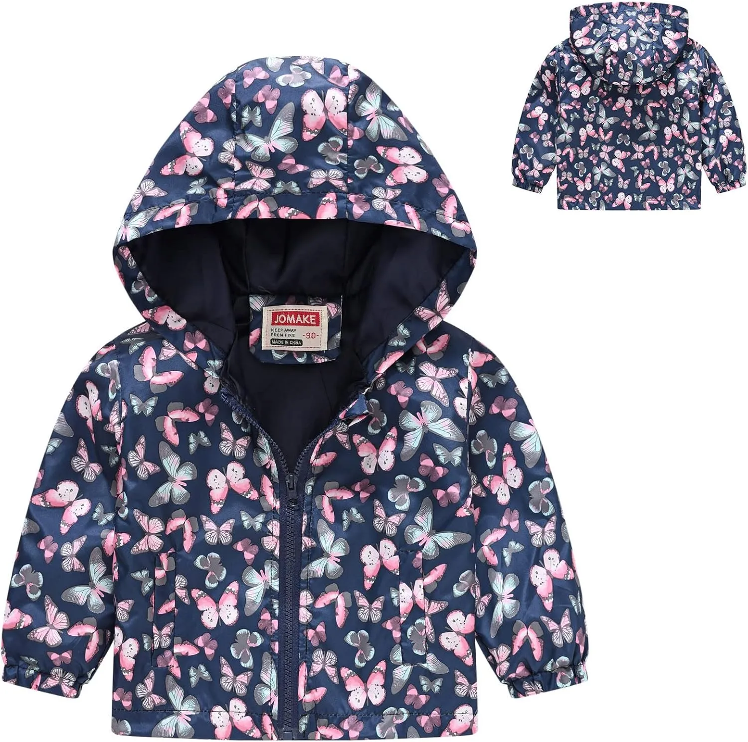 Toddler Boys Girls Floral Print Zip Jacket Hooded Trench Lightweight Kids Rain Coats Windbreaker Casual Outerwear