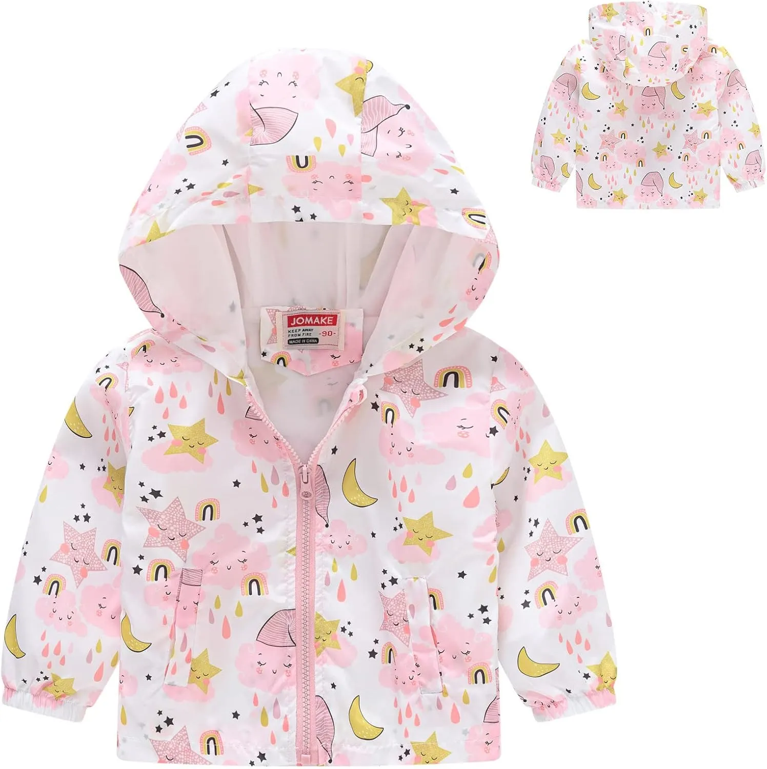 Toddler Boys Girls Floral Print Zip Jacket Hooded Trench Lightweight Kids Rain Coats Windbreaker Casual Outerwear