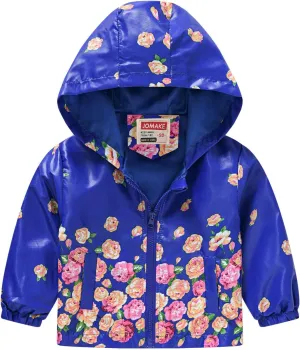 Toddler Boys Girls Floral Print Zip Jacket Hooded Trench Lightweight Kids Rain Coats Windbreaker Casual Outerwear