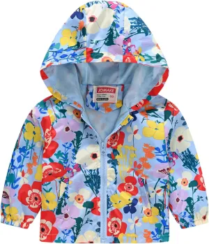 Toddler Boys Girls Floral Print Zip Jacket Hooded Trench Lightweight Kids Rain Coats Windbreaker Casual Outerwear